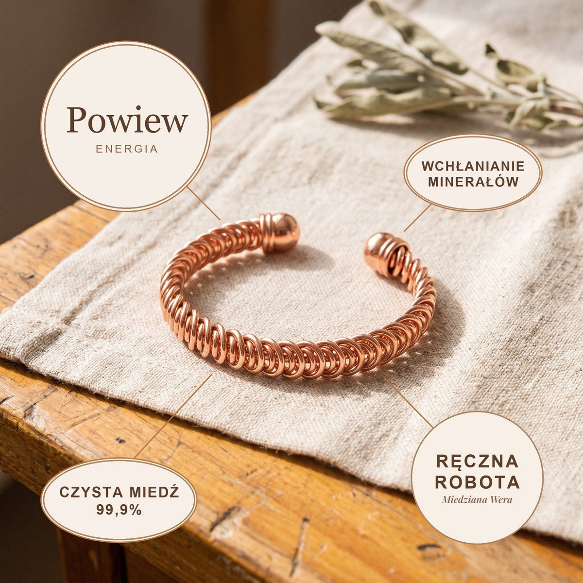 Bransoletka Miedziana Powiew
