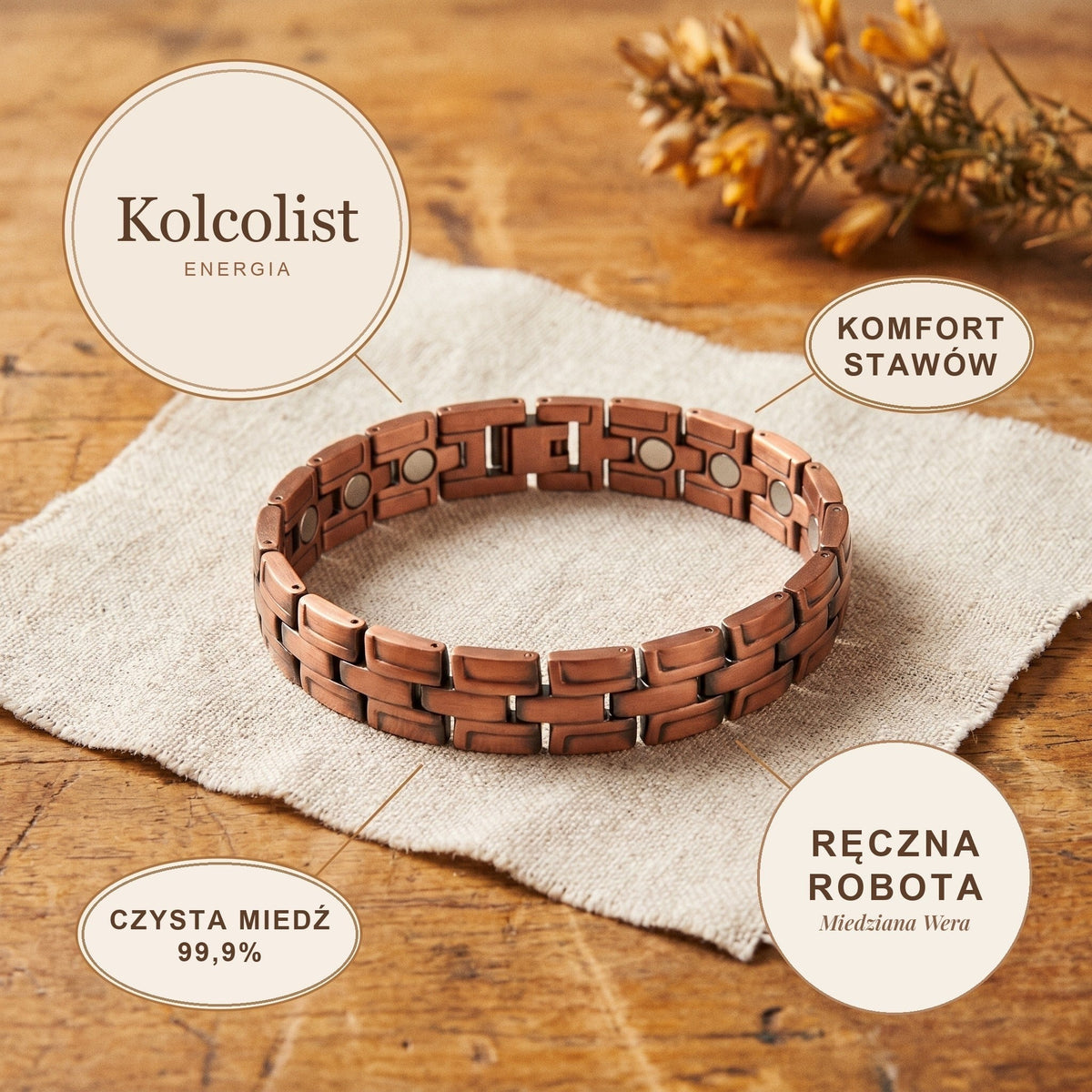 Bransoletka Miedziana Męska Kolcolist