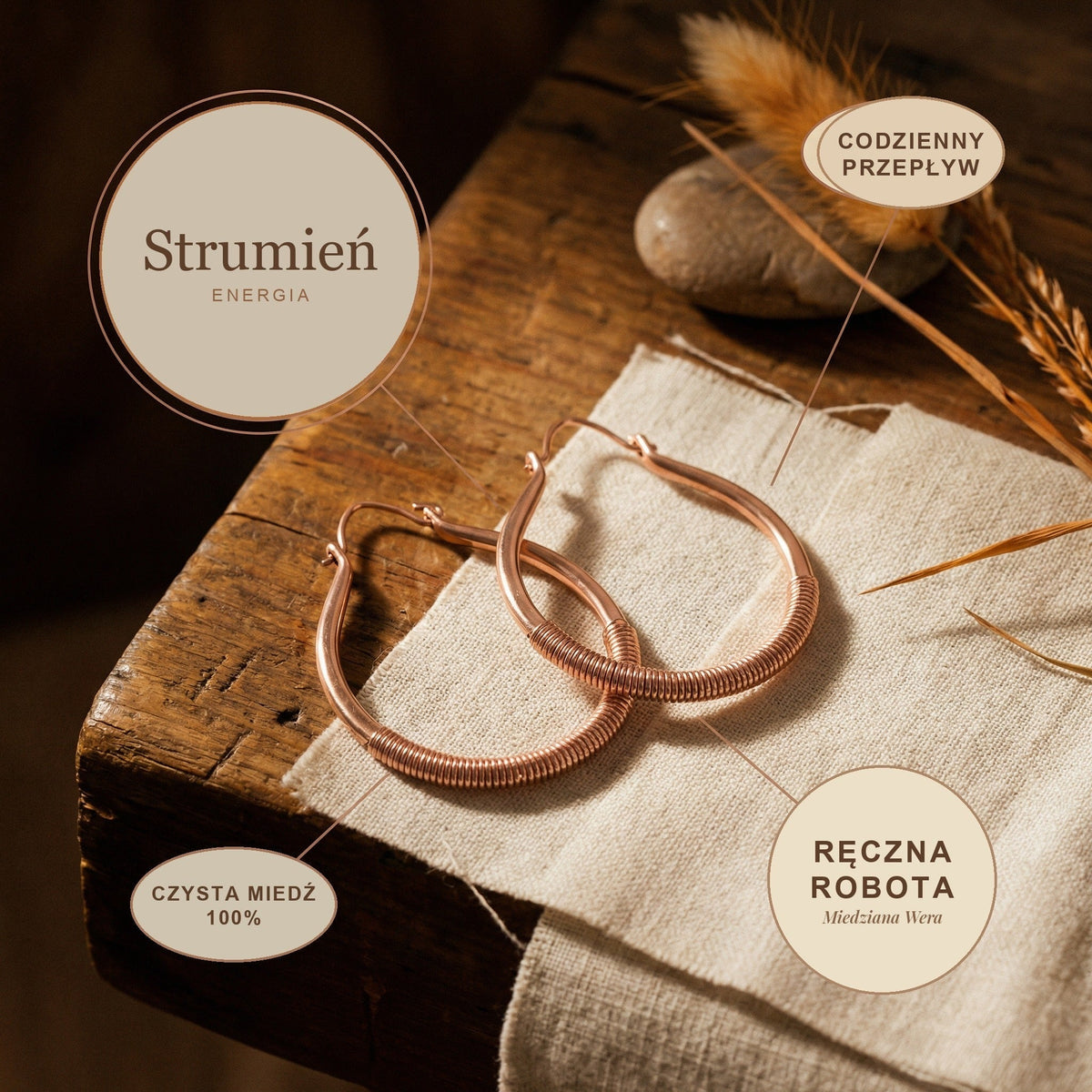 Kolczyki Miedziane Strumień