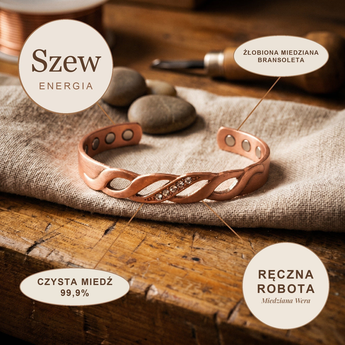 Bransoletka Miedziana Szew