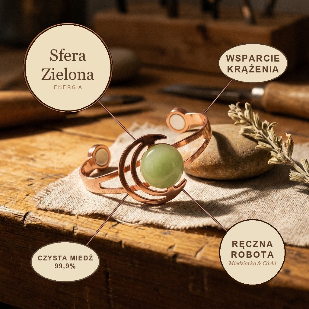 Bransoletka Miedziana Sfera Zielona